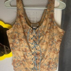 Women's Floral Tan and Blue Top